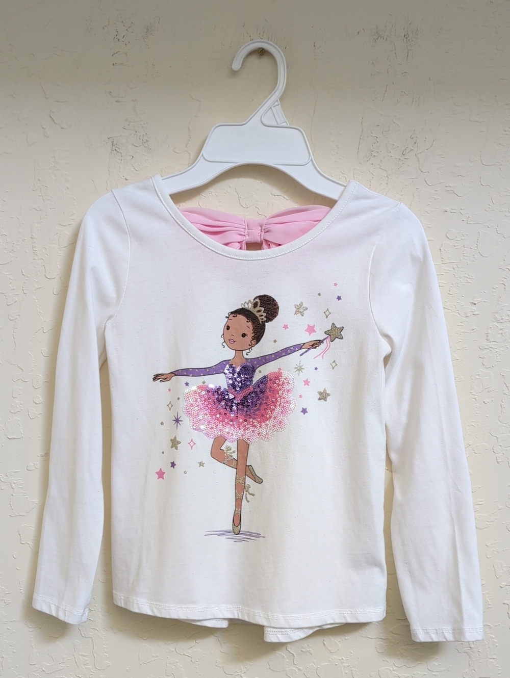 Cynthia Rowley White Long-Sleeve Sequined Ballerina Tee Size Medium 7/8